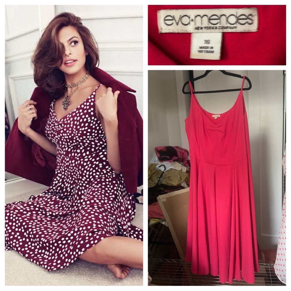 New York & Co Eva Mendes Coral Pink 50s Style Fit & Flare Circle Skirt Dress 16